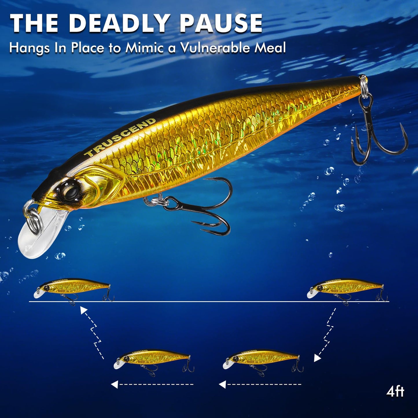 TRUSCEND Suspending Jerkbait Fishing Lures, Precision-Engineered Minnow with Sound, Flash & Irresistible Action, Cast Farther, Glow Brighter and Rattle Louder Jerkbaits for Bass Walleye Pike Catfish