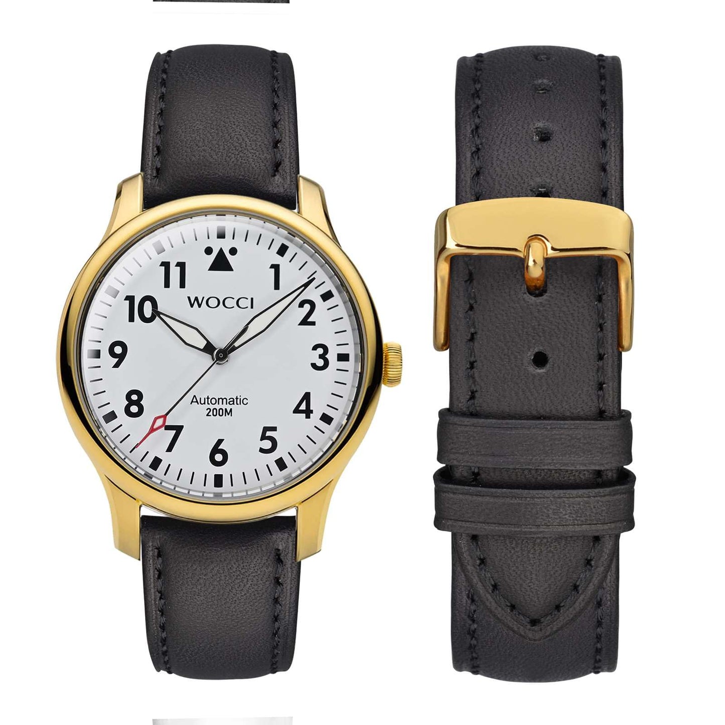WOCCI 23mm Vintage Leather Watch Band for Men and Women, Gold Buckle (Black)