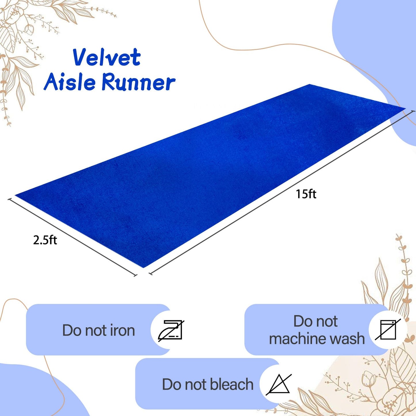 Wedding Aisle Runner Royal Blue: 2.5ftx15ft Velvet Rug Runner for Party Aisle Floor Runner for Wedding Ceremony Beach Prom Event Carpet