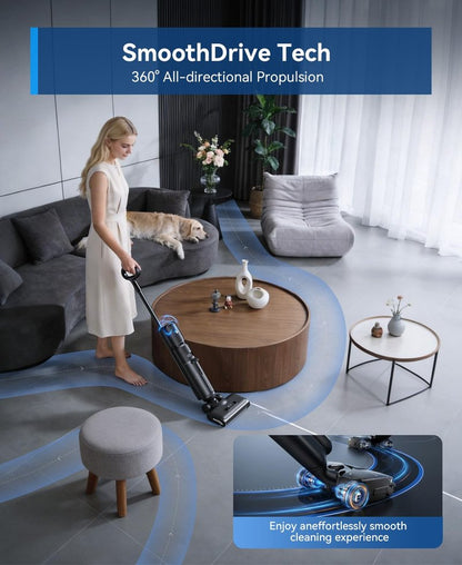 Redroad Wet Dry Vacuum Cleaner,22KPa Wet Dry Vacuum Mop with Self-Cleaning,Cordless Vacuum Mop All in One,Up to 75 Mins Runtime,One-Step Self Cleaning,Anti-Tangle Design,SmoothDrive Tech,Lightweight