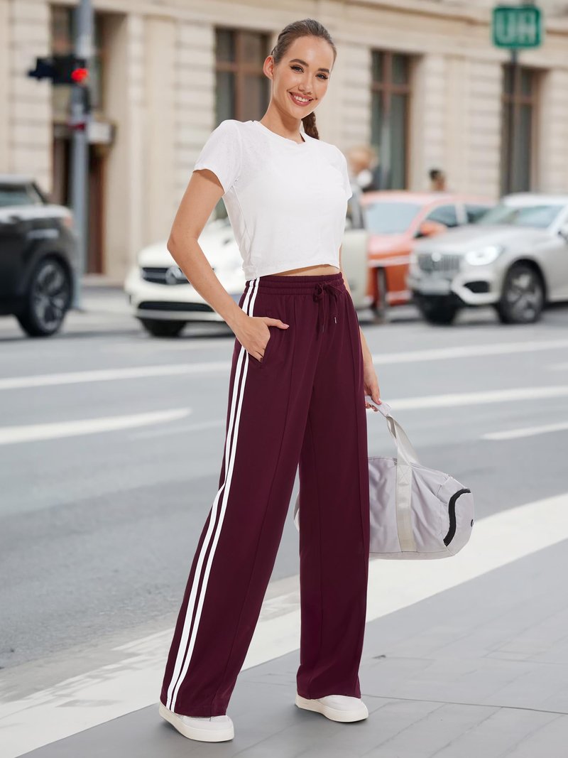 Tapata Women's 34" Inseam Tall Track Pants Loose Straight Leg Jogging Sweatpants Warm-Up Sports Athletic Running, Burgundy, XXL