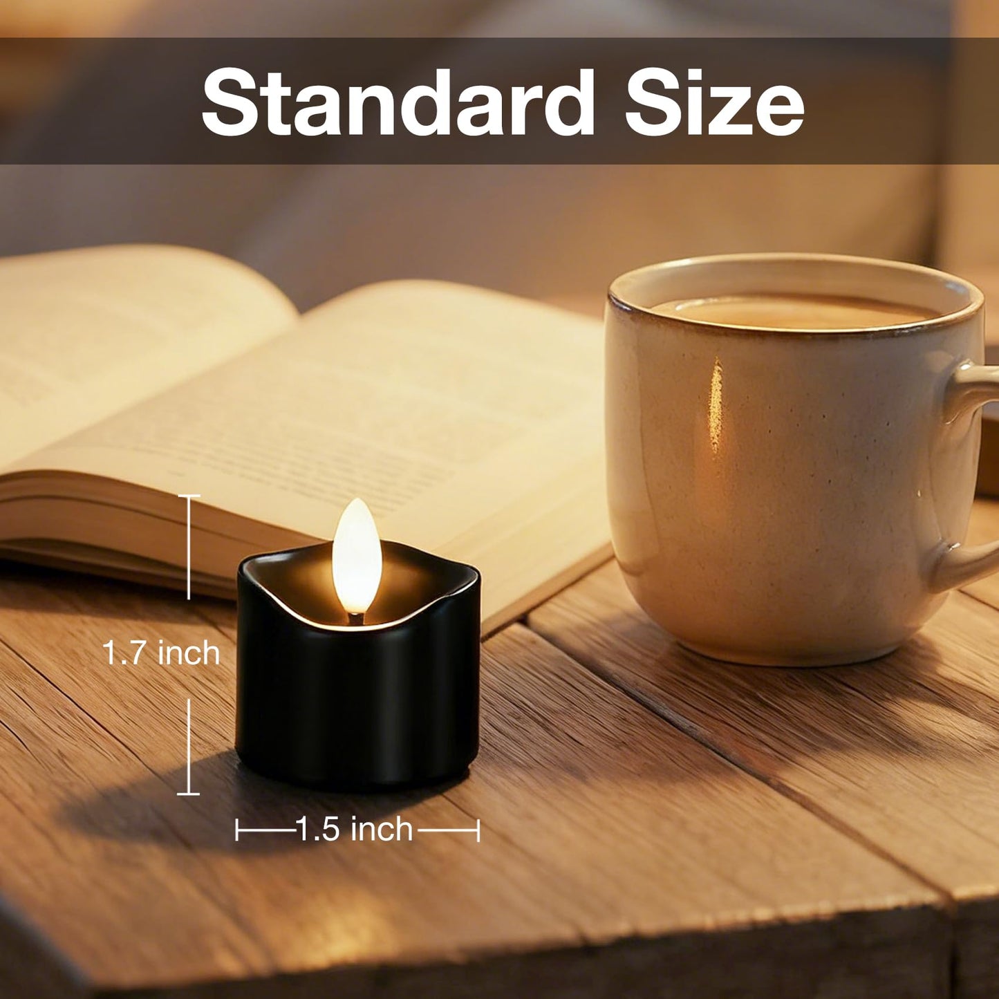 7LinRay 48 Pack Black Flameless Tealight Candles, Battery Operated Tea Lights Realistic Flickering LED Votive Candles for Wedding, Halloween, Party, Home Decor
