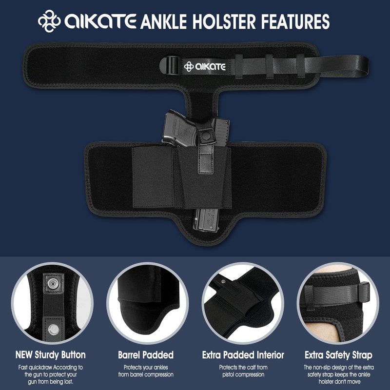 Ankle Gun Holsters with Magazine Pocket for Glock 19 23 26 27 30 36 42 43, S&W M&P Shield 9, Bodyguard 380, Ruger LCP 380, LC9, Sig Sauer P365 P320 P938
