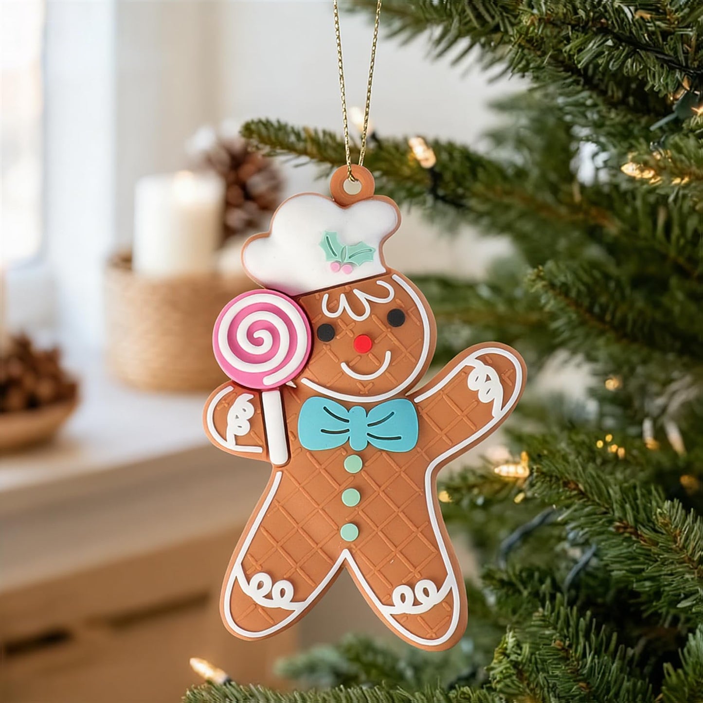 Gingerbread Man Christmas Ornaments for Christmas Tree, 8PCS Cute Gingerbread Christmas Hanging Decorations for Xmas Tree Hanging Ornaments Holiday Party DIY Decor