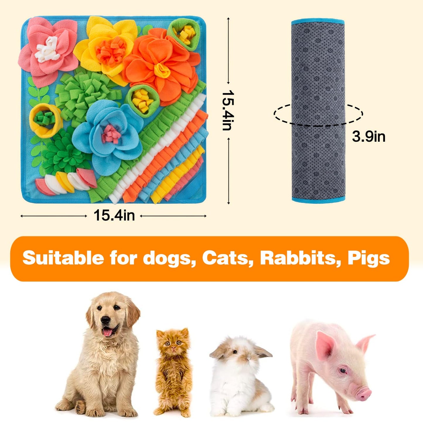 Oliumt Snuffle Mat for Dogs, Sniff Mat Slow Feeding Mat for Small Pets Cats, Rabbits - Help Stress Relief and Training - Stimulate Your Pet's Foraging Skills! (Blue)