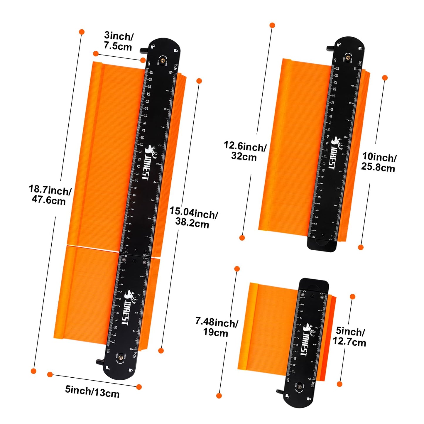 JOREST Connectable Contour Gauge (10+5 Inch), Gifts Ideas for Men Dad Handyman Husband Him, Shape Profile Duplicator with Lock, Outline Angle Measuring Tool, Template tool, Tile Flooring, Scribe Edge