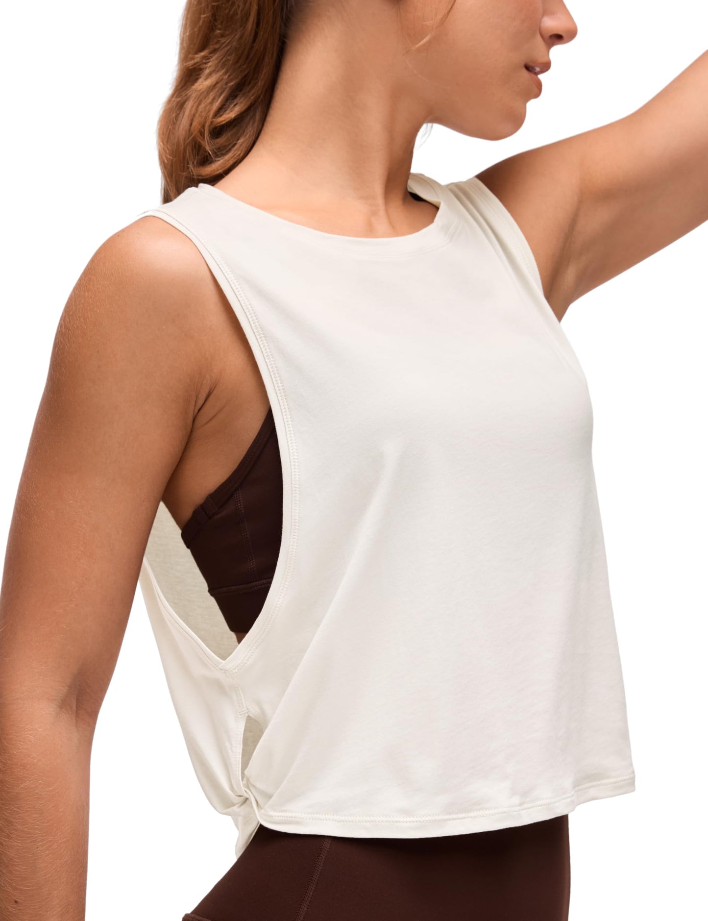 CRZ YOGA Pima Cotton Large Armhole Tank Tops for Women - Workout Sport Athletic Yoga Running Gym Loose Crop Sleeveless Shirts Milky White (Bone) Large