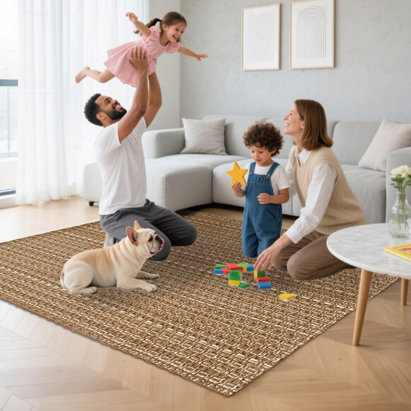 winolive 3x5 ft Rugs for Bedroom - Non-Slip Machine Washable Neutral Rug for Living Room,Faux Jute Rug,Braided Area Rug,Boho Solid Rugs for Home and Office,Very Soft,Stain-Resistan,Tan Brown
