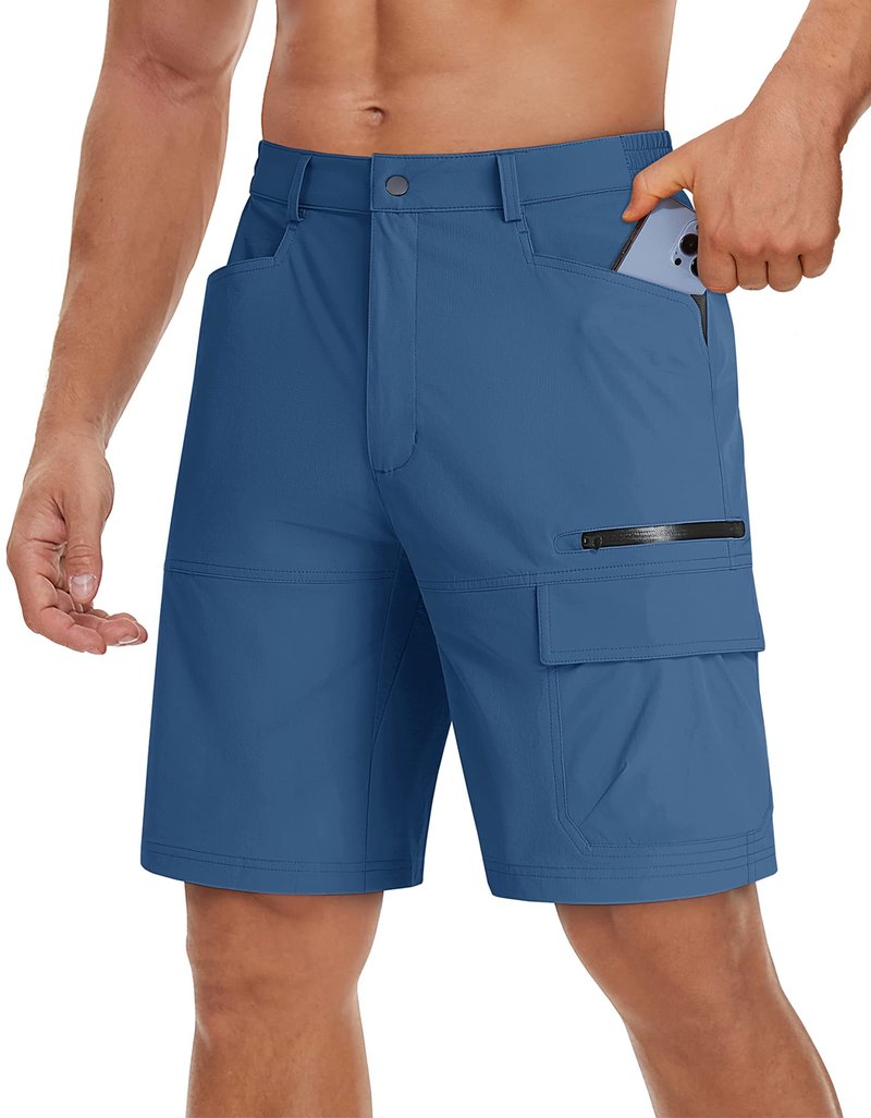 TACVASEN Mens Hiking Cargo Shorts Lightweight Quick Dry Summer Casual Dress Shorts with Zipper Pockets Golf Hiking Work Blue Grey 36