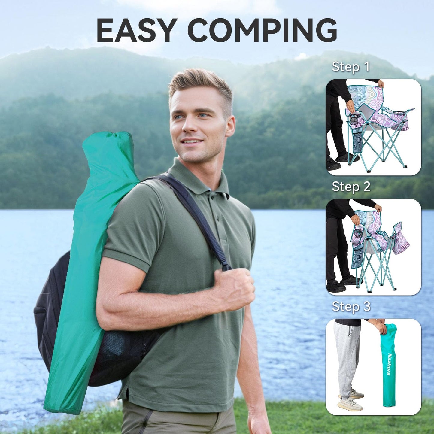Nazhura 2 Pack Outdoor Camping Chairs Folding/Foldable/Portable with Cooler Pouch, Mesh Backrest and Cup Holder Pocket (Flower, Metal, 2 Pack)