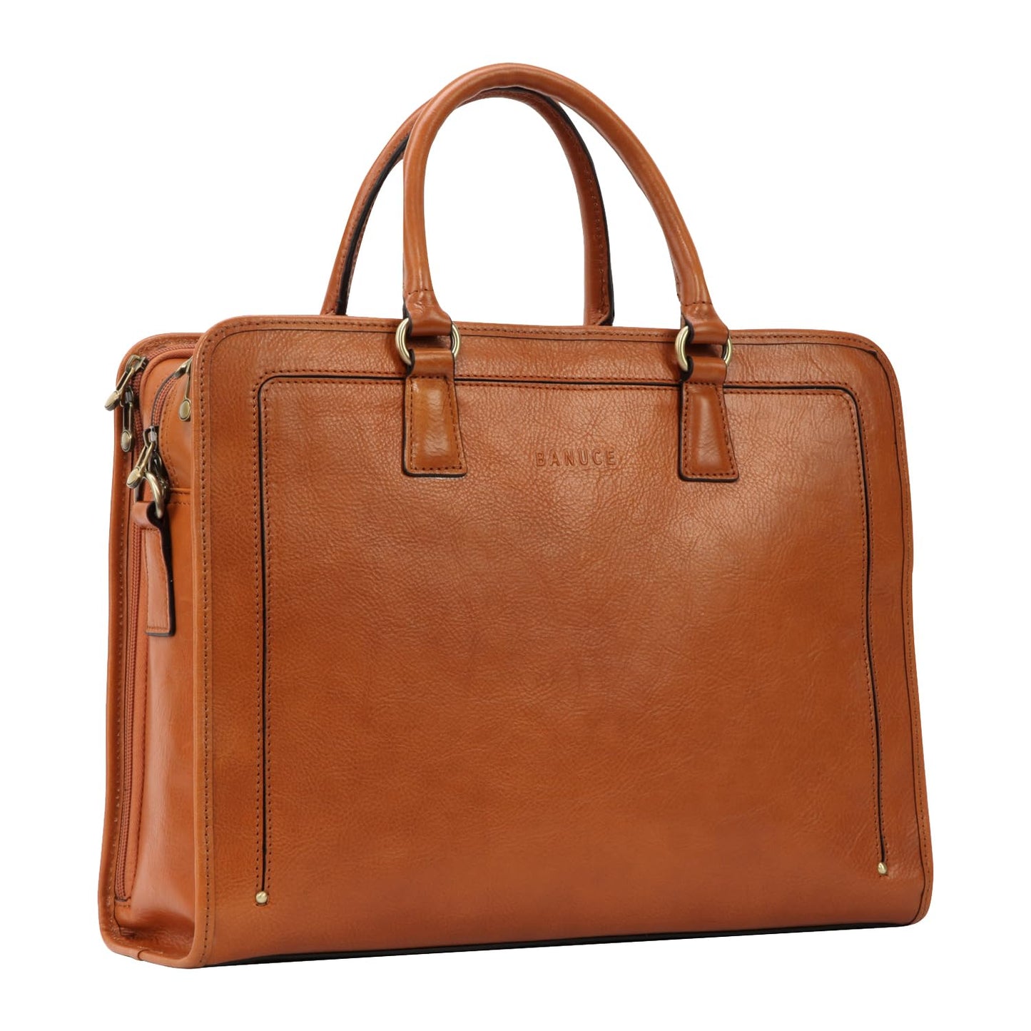 Banuce Premium Italian Full Grain Leather Briefcase for Women 15.6 Inch Laptop Bag Office Work Business Travel with Luggage Strap and Detachable Shoulder Strap Brown