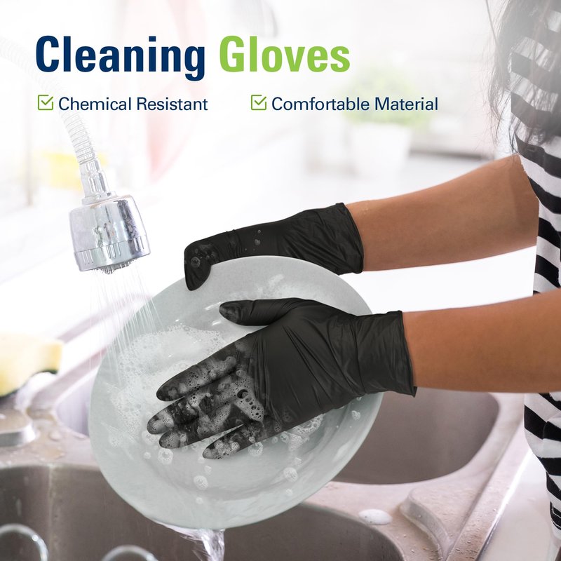 SWIFTLITE Nitrile Gloves, Disposable Black Gloves, Food Safe Rubber Gloves, Latex-Free, Powder-Free for Cooking, Cleaning, Food Prep (X-Large, 1000 Counts)