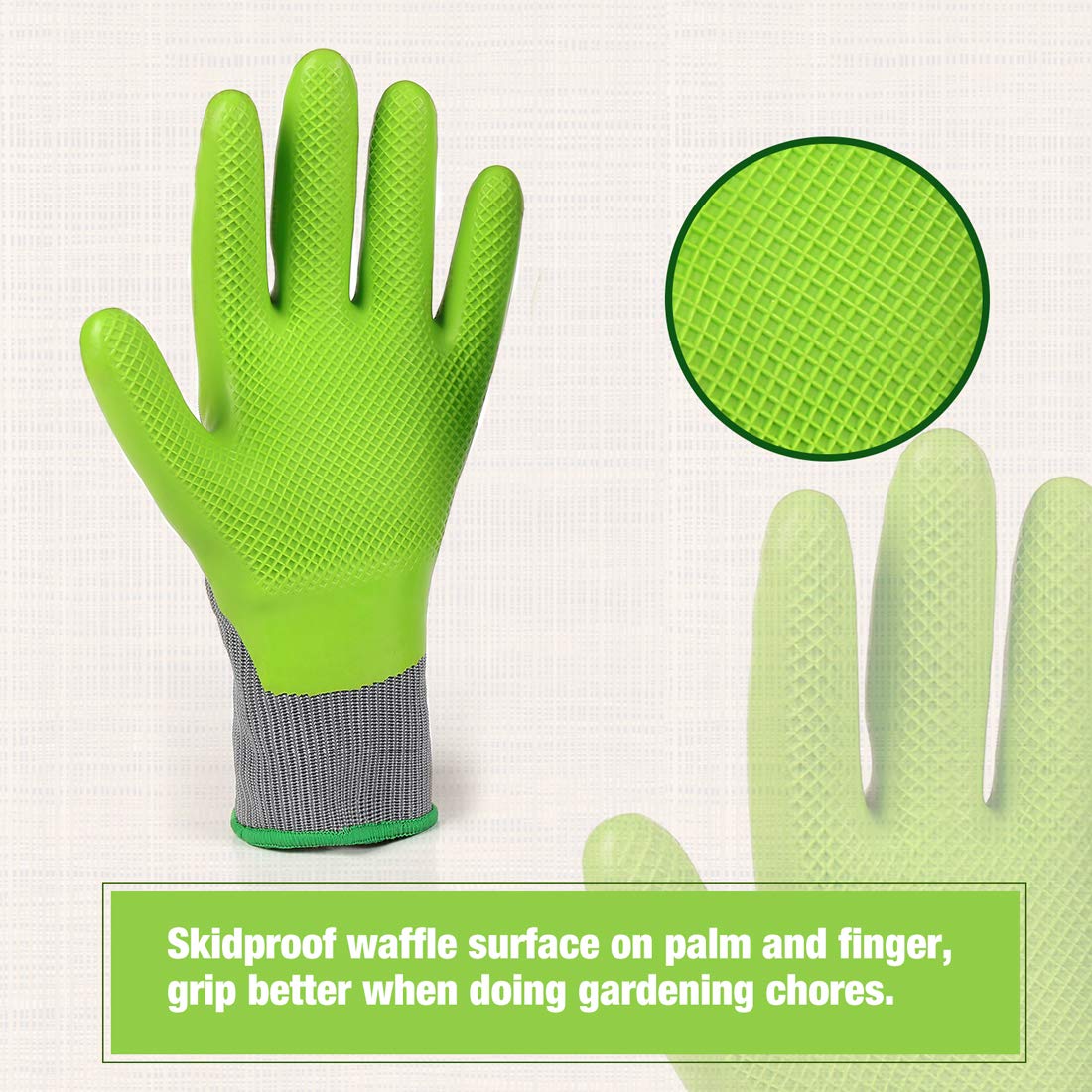 WORKPRO 6 Pairs Garden Gloves, Work Glove with Eco Latex Palm Coated, Gardening Gloves, Working Gloves for Weeding, Digging, Raking, and Pruning (Large)