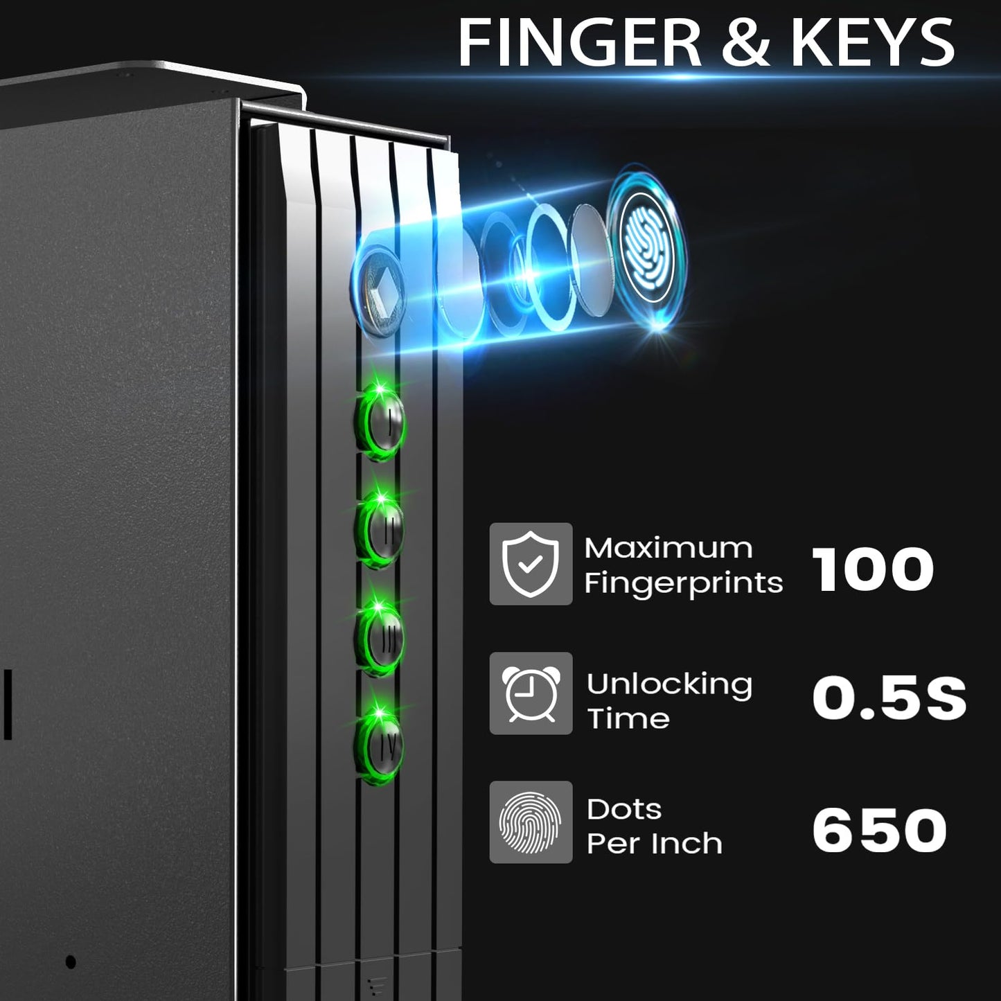 SOULYI Biometric Gun Safe for Handgun, 3 Way Quick Access Auto Sliding Door Bedside Pistol Safe for Nightstand, Desk, Vehicle with Fingerprint, PIN Code, Key Lock, LED Light, and Silent Mode