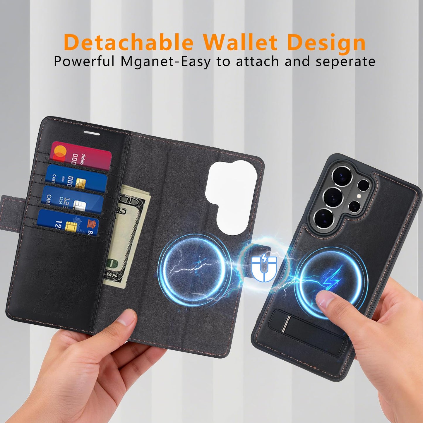 KEZiHOME case for Samsung Galaxy S26 Ultra Magnetic 2 in 1 Detachable Wallet Kickstand Genuine Leather[RFID Blocking] Card Slots Wireless Charging Cover for Galaxy S26 Ultra