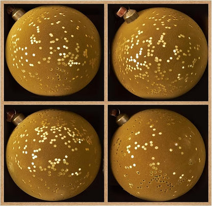 DN DECONATION 4PCS Christmas Tree Ball Ornaments – Brown & Gold Velvet Christmas Balls Decor with Ribbons, 4” Plastic Ball Ornament for Xmas Tree, Holiday Decorations Rustic Farmhouse Decor