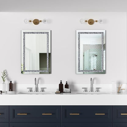 Crystal Decorative Mirror-16 x24 Rectangle Gorgeous Silver Mirror, Crush Diamond Mirror for Wall Decoration Bedroom, Hallway, Dining Room