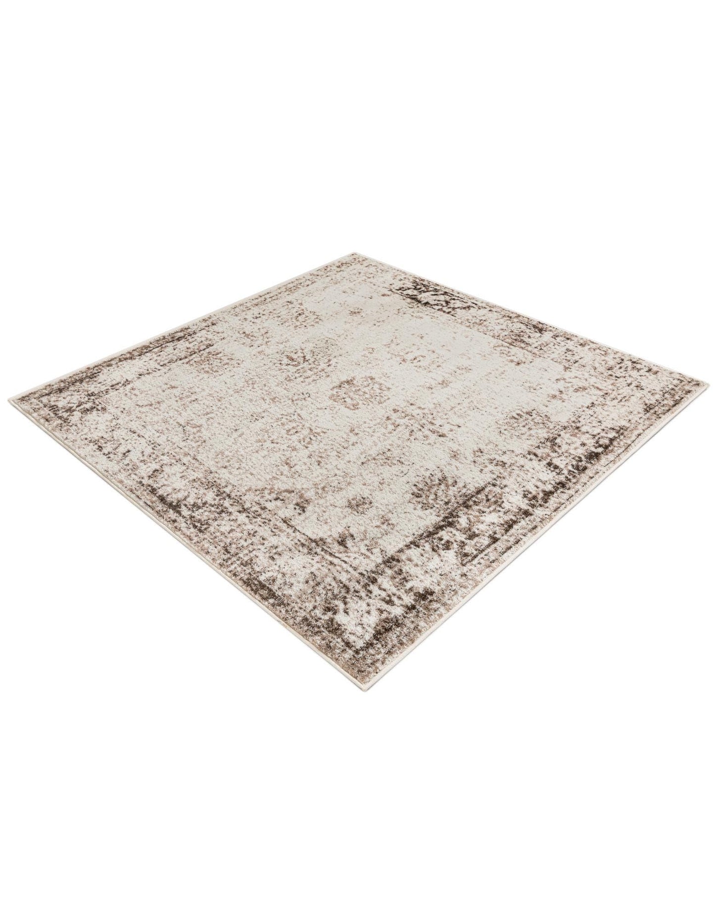 Rugs.com - Monte Carlo Rug – 5 Ft Square Beige Easy-Clean Rug – Distressed Medallion for Living Rooms, Bedrooms, and Entryways