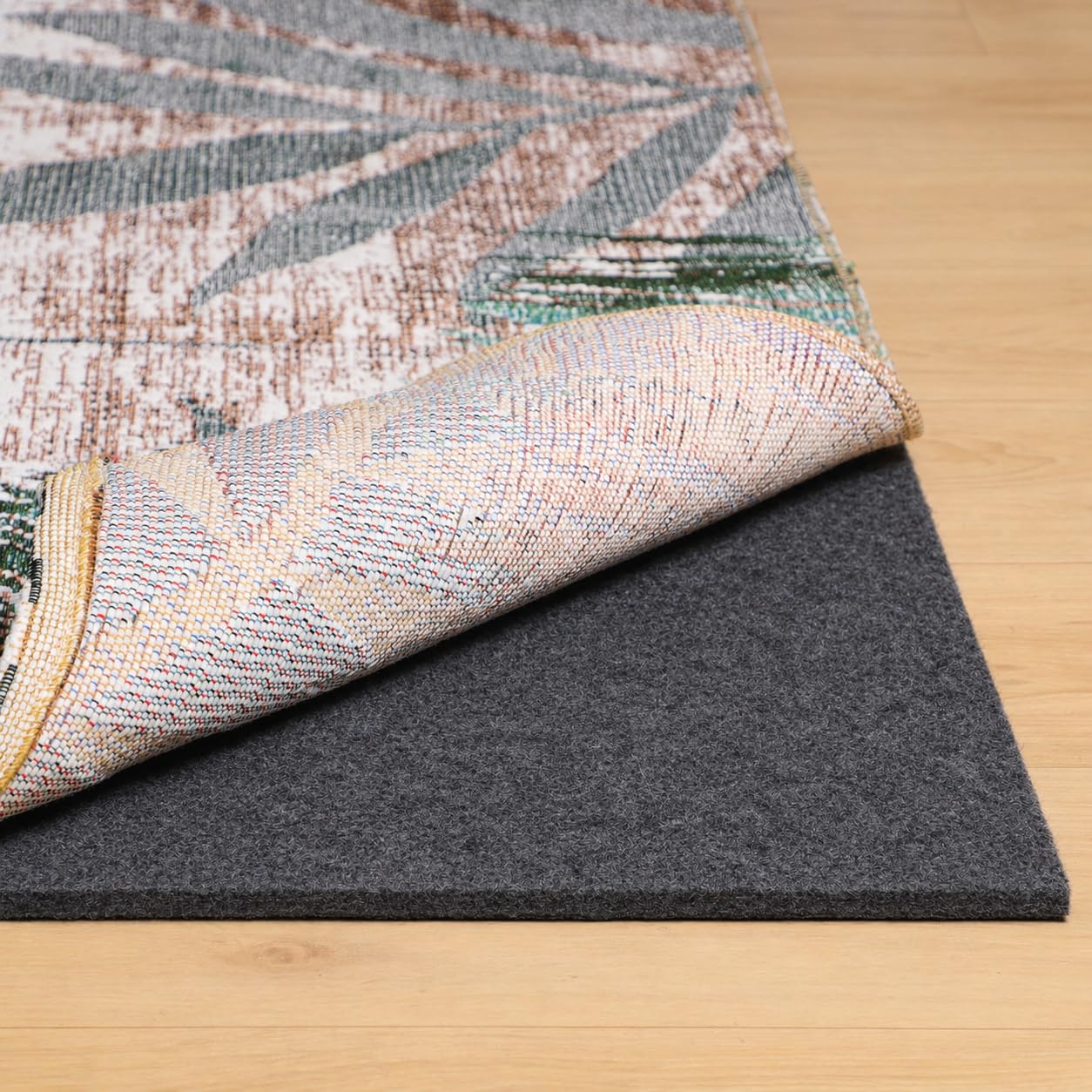 NENSIUM Rug Pad 8x10 Non Slip for Hardwood Floors, 1/8” Extra Thick Waterproof Felt Carpet Pad, Low Profile Underlay for Area Rugs, Safe for LVP & All Floor Finishes, Odorless & Soundproof