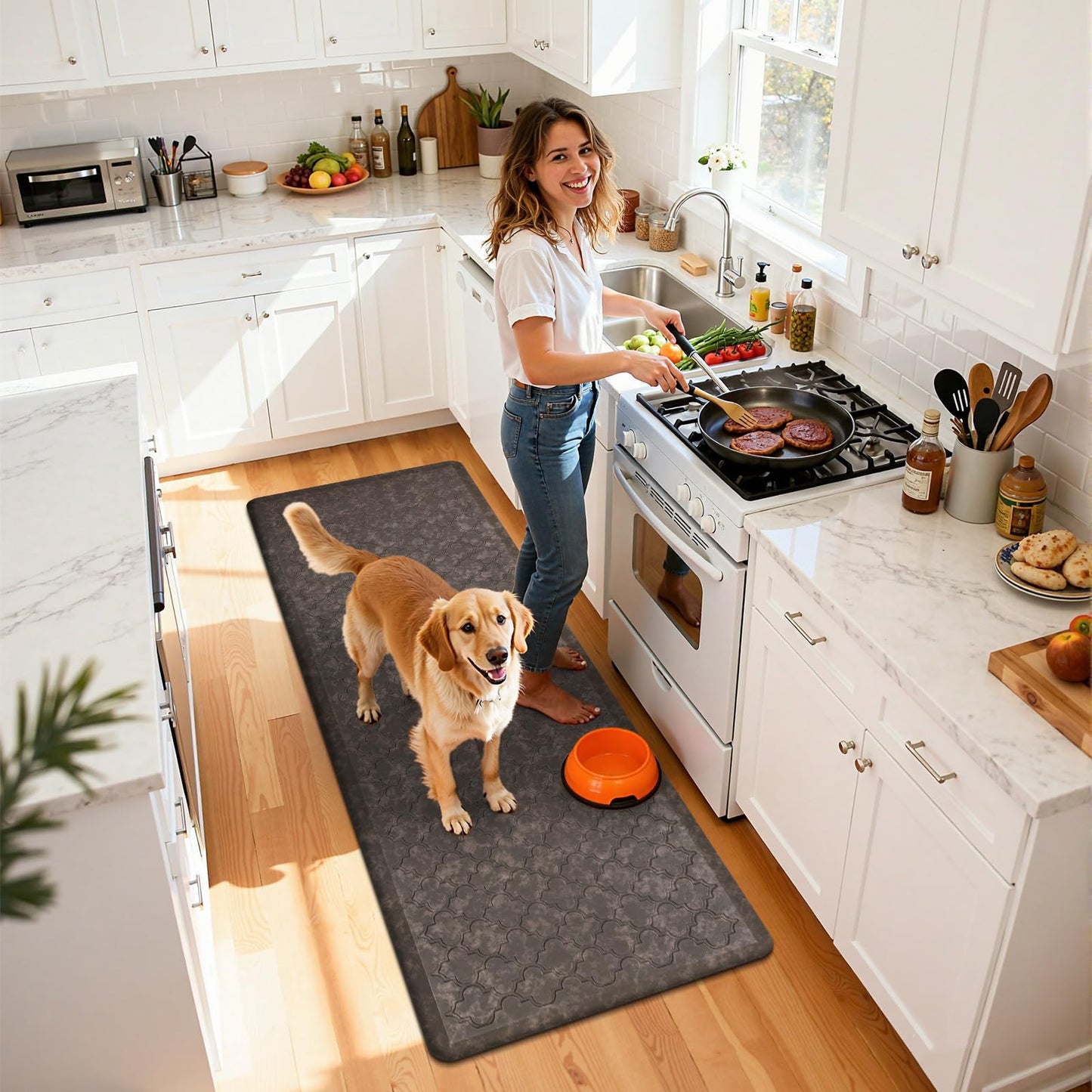 HEBE Kitchen Mat Cushioned Anti Fatigue Comfort Floor Mat Oversized 20"x60" Waterproof Non Slip Kitchen Rug Runner Laundry Room Rug Floor Carpet Heavy Duty Comfort Standing Mat Pads, Brown