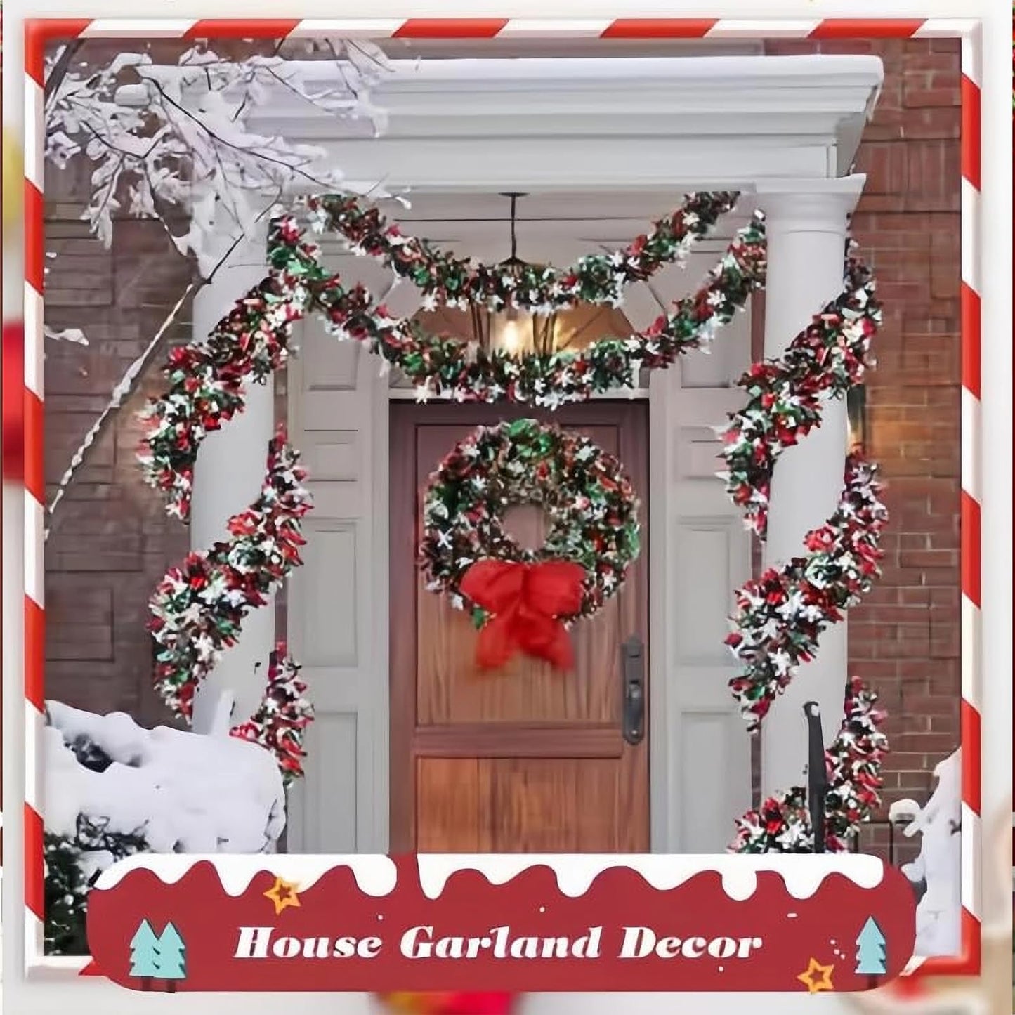 32.8Ft Christmas Snowflake Tinsel Garland, Red Silver Green with Snow Flake Chunky Glittery Holiday Hanging Tinsel Decorations for Christmas Tree (394, Inches, Christmas Snowflake Tinsel Garland)