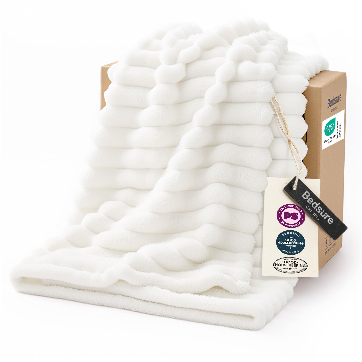 Bedsure GentleSoft White Throw Blanket for Couch - Graduation Gifts Teacher Birthday Gifts for Women Mom Her Girls, Cozy Fleece Blanket for Sofa Bed Living Room Home Decor, Off White, 50x60 Inches