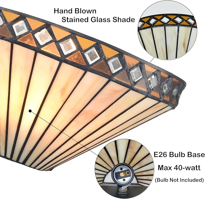 Tiffany Wall Sconce 12-Inch 1-Light Vintage Stained Glass Sconce Light Tiffany Style Sconces Wall Lighting for Bedroom Hallway Living Room Corner Stairwell Corner