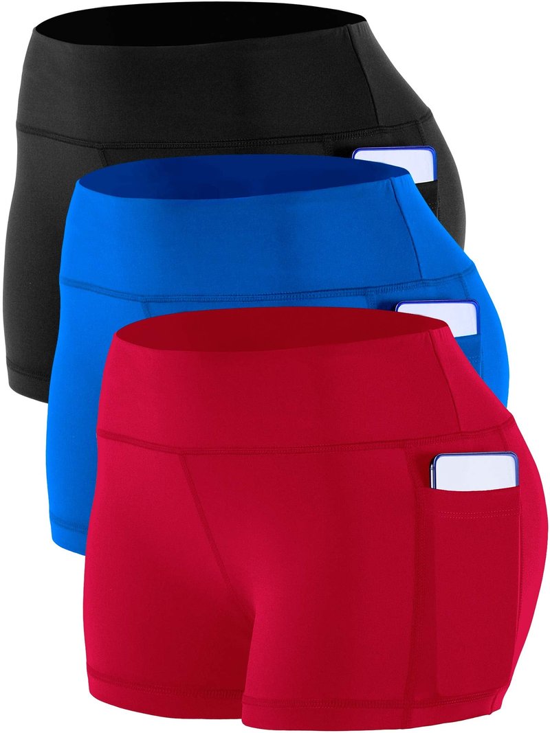CADMUS Women's High Waist Workout Running Shorts with Pocket,3 Pack,09,Black,Blue,Red,X-Large