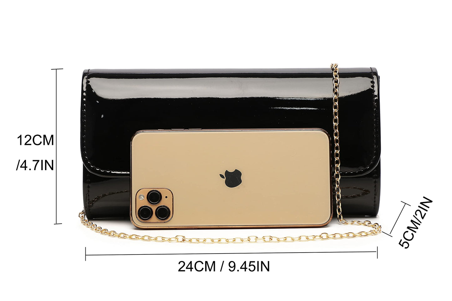 MUDUO Women Patent Leather Wallets Fashion Clutch Purses Evening Bag Many colors Handbag (18Black)