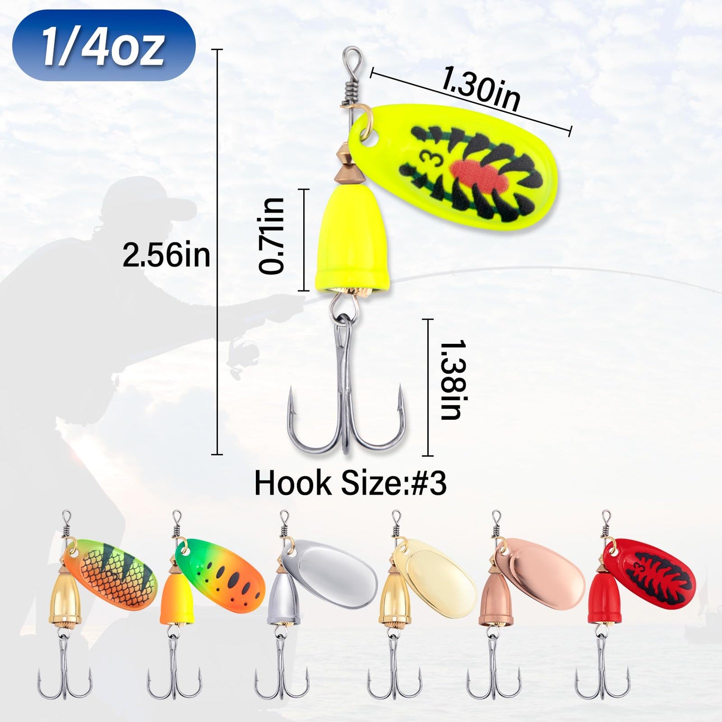 Dr.Fish 7 Pack Inline Fishing Spinner Kit 1/4oz, Freshwater Fishing Lures Bell Spinnerbait French Blade Trout Bass Walleye Lures