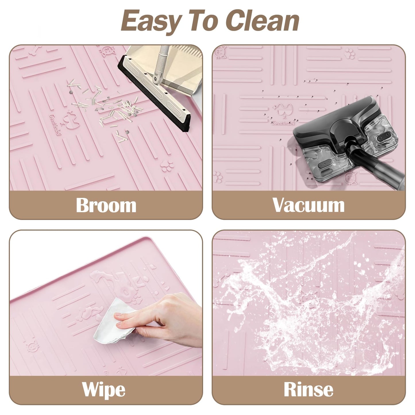 Gentledog Large Silicone Cat Litter Mat, 34.3" X 24.8" Litter Trapping Mat, Soft and Waterproof Cat Litter Box Mats for Floor-Pink