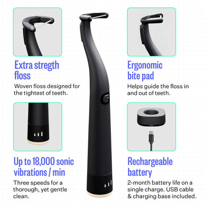 FLAUS Electric Flosser (Shark Tank) 3 Speeds + 45 Refill Heads w/Extra Strong Woven Floss, Increased Durability - Water Flosser Alternative, Dentist Recommended Tooth Flossers, Eco Dental Floss Picks