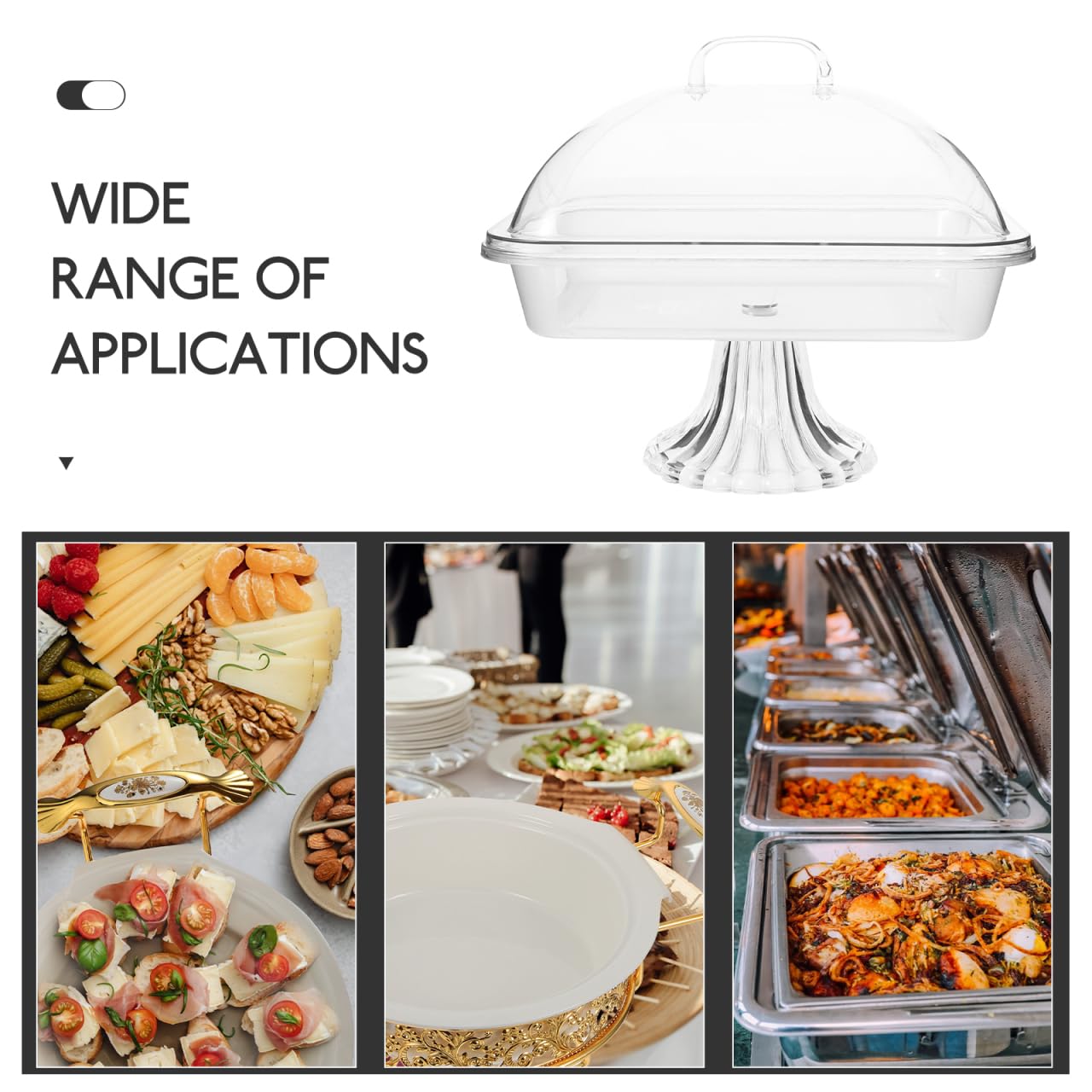 HOLIDYOYO Cake Display Tray with Dome Clear Acrylic Cover Reusable Snack Serving Platter 10.82X8.46X8.26In Perfect for Birthday Christmas and Party Dessert Presentation