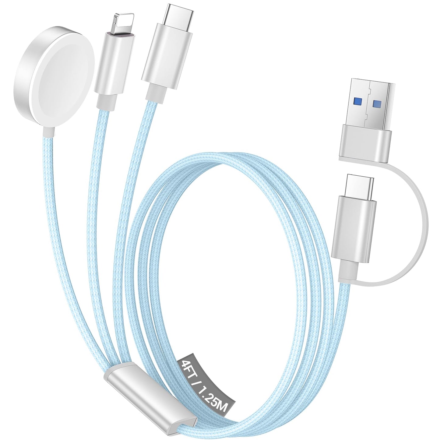 Temdan for Travel Vacation Essentials,3 in 2 USB C Cable for Apple Watch Charger/iPhone 17 Charger/Lightning,Multi Charging Cable Cord,Camping Essentials,Designed for iWatch &iPhone 16-12-5FT Purple