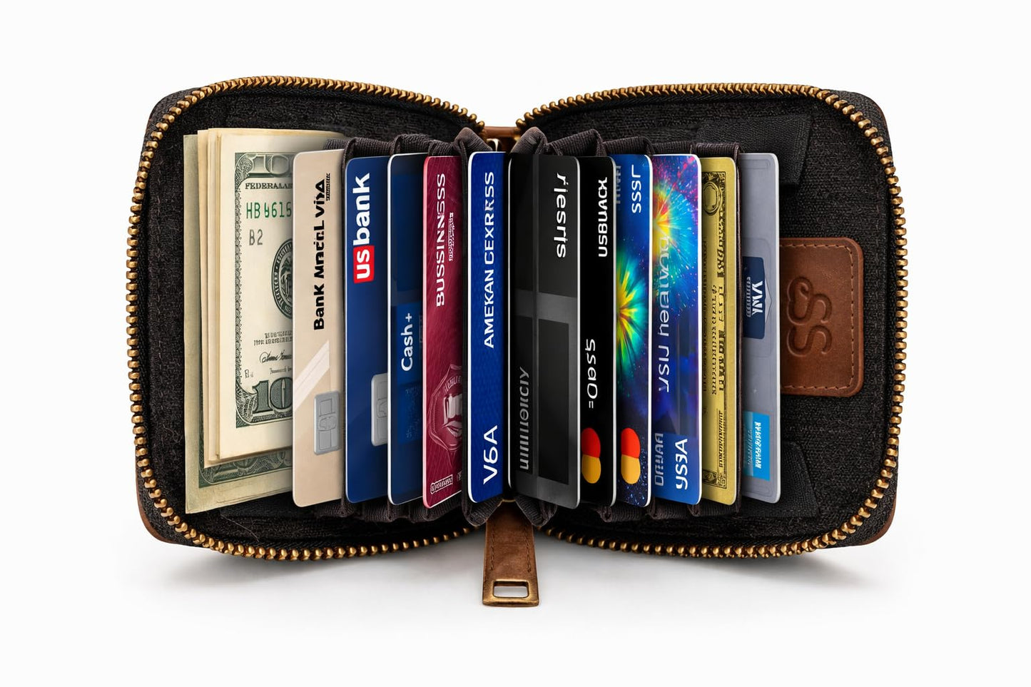 ESS Cowhide Leather Hair-On Wallet Women Small Zip Accordion Card Holder RFID Compact Organizer with Coin Pocket Secure Zipper Stylish Gift Pouch Minimal Everyday Carry