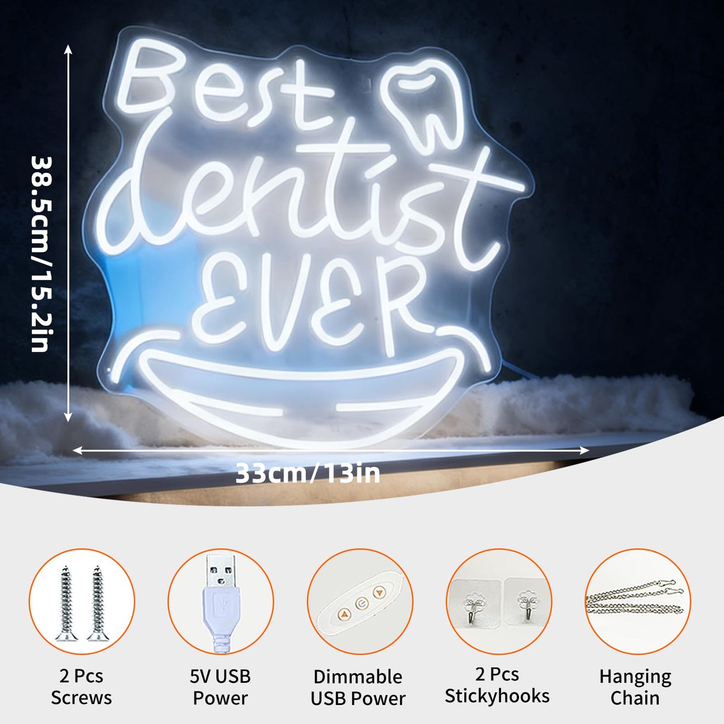 Best Dentist Ever Neon Sign, Dental Office Clinic Dentist Room Home Gift Wall Table Decor, USB Powered Dimmable Decorative Neon Light 15.2 x 13 In