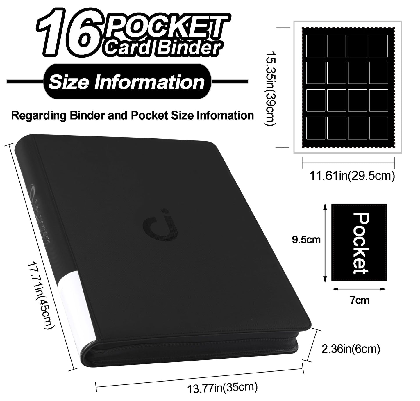 Premium Card Binder 16 Pocket - Fits 1600 Cards，4X4 Ringless Card Album with Sleeves for Trading Cards & Sports Cards（Model C，Classic Black）