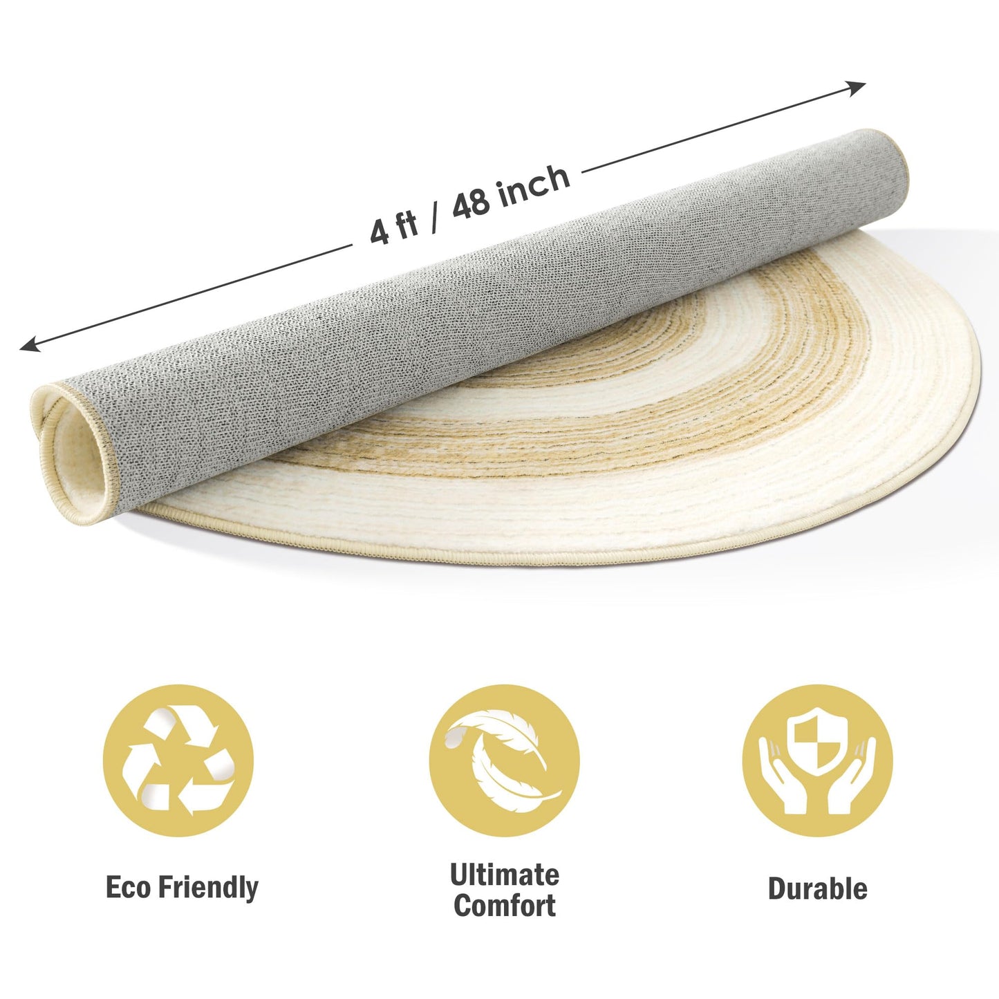 Carvapet 4 ft Round Washable Rug, Imitation Jute Low Pile Circle Carpet with Non Slip Rubber Backing, Foldable Stain Resistant Area Rug for Living Room Bedroom Office Bathroom