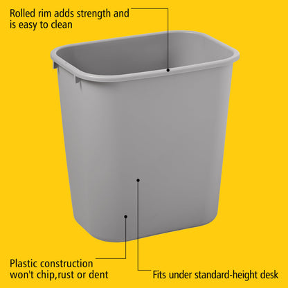 Rubbermaid Commercial Products Resin Wastebasket/Trash Can, 7-Gallon/28-Quart, Gray, Plastic, for Bedroom/Bathroom/Office, Fits Under Desk/Sink/Cabinet