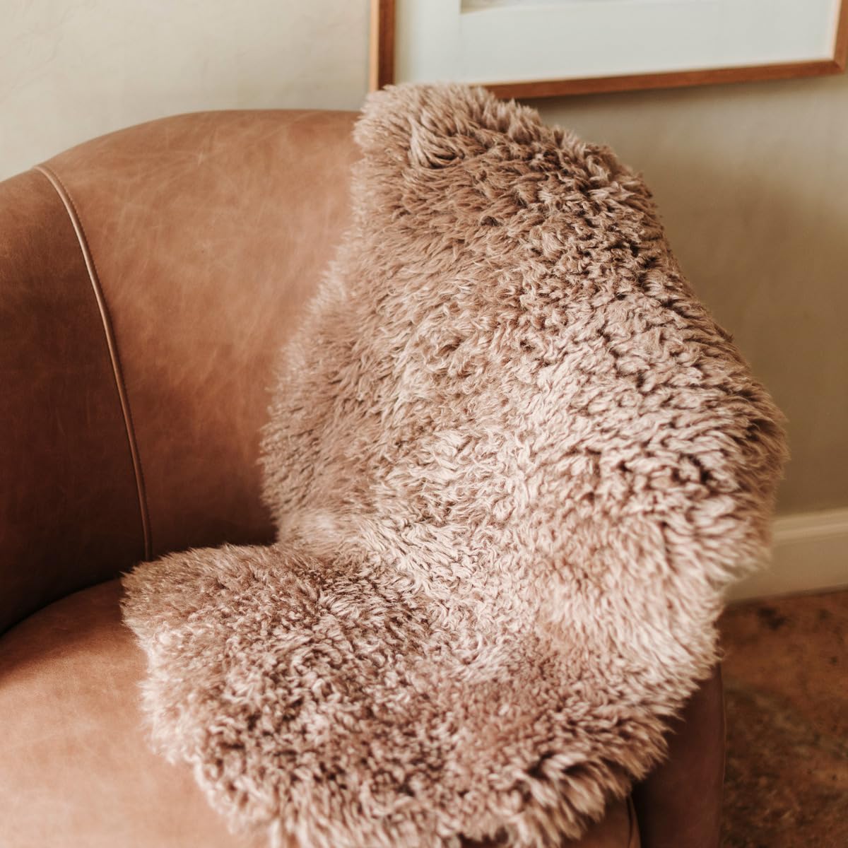 Khara Home Genuine Sheepskin Rug – Soft & Fluffy Curly Hair Single Pelt (2' x 3') Dark Beige Lambskin Area Rug for Bedroom or Living Room – Made in Argentina