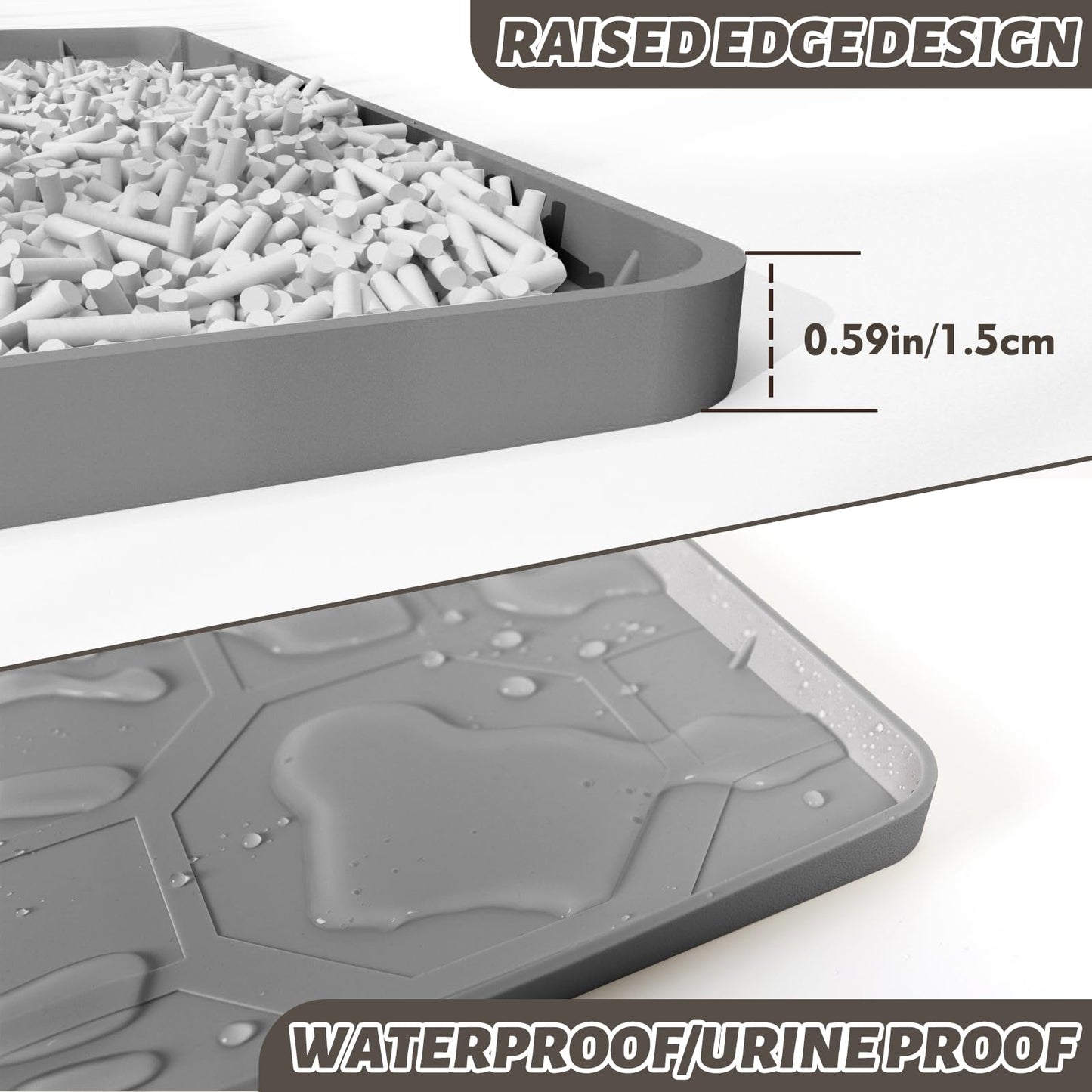 Extra Large Cat Litter Mat, Waterproof Silicone Cat Litter Box Mat, Non-Slip Kitty Litter Trapping Mat for Cat Litter Box, Urine Proof Pet Feeding Mat for Floors, Easy Clean, 38 x 26 Inch
