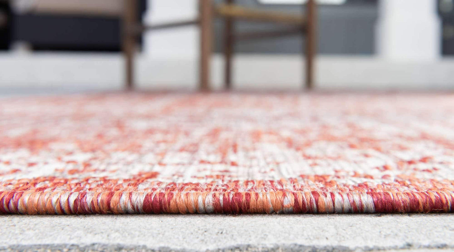 Unique Loom Outdoor Traditional Collection Area Rug - Timeworn (2' x 6' 1" Runner, Rust Red/ Gray)