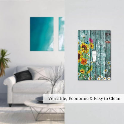 Turquoise Rustic Vintage Wood Planks Sunflower Butterfly Single Toggle Light Switch Plates Cover Decorative 1 Gang Wall Plate Electrica Faceplate for Farmhouse Bathroom Bedroom Decor