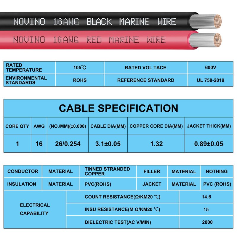 16 Gauge Marine Wire Include 16 AWG 200FT Red & 200FT Black,16 Gauge Marine Grade Wire Tinned Copper Electrical Cable for Automotive Boat Speaker Battery Lighting Solar Panel Camper Trailer