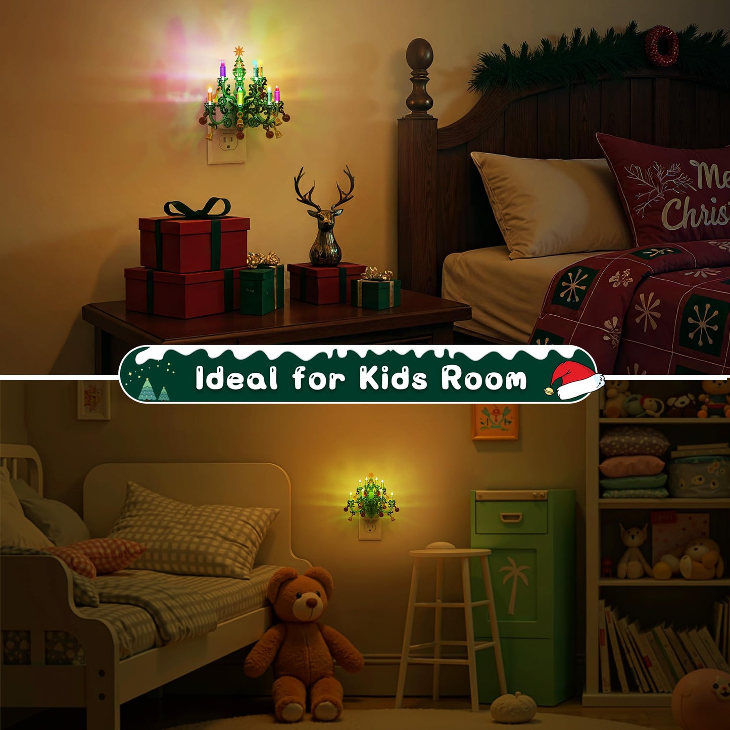 L LOHAS LED Christmas Night Light, Plug in Night Light with Dusk to Dawn Sensor, 3 Brightness Adjustable and RGB Mode, Ideal Nightlight for Christmas Home Decor