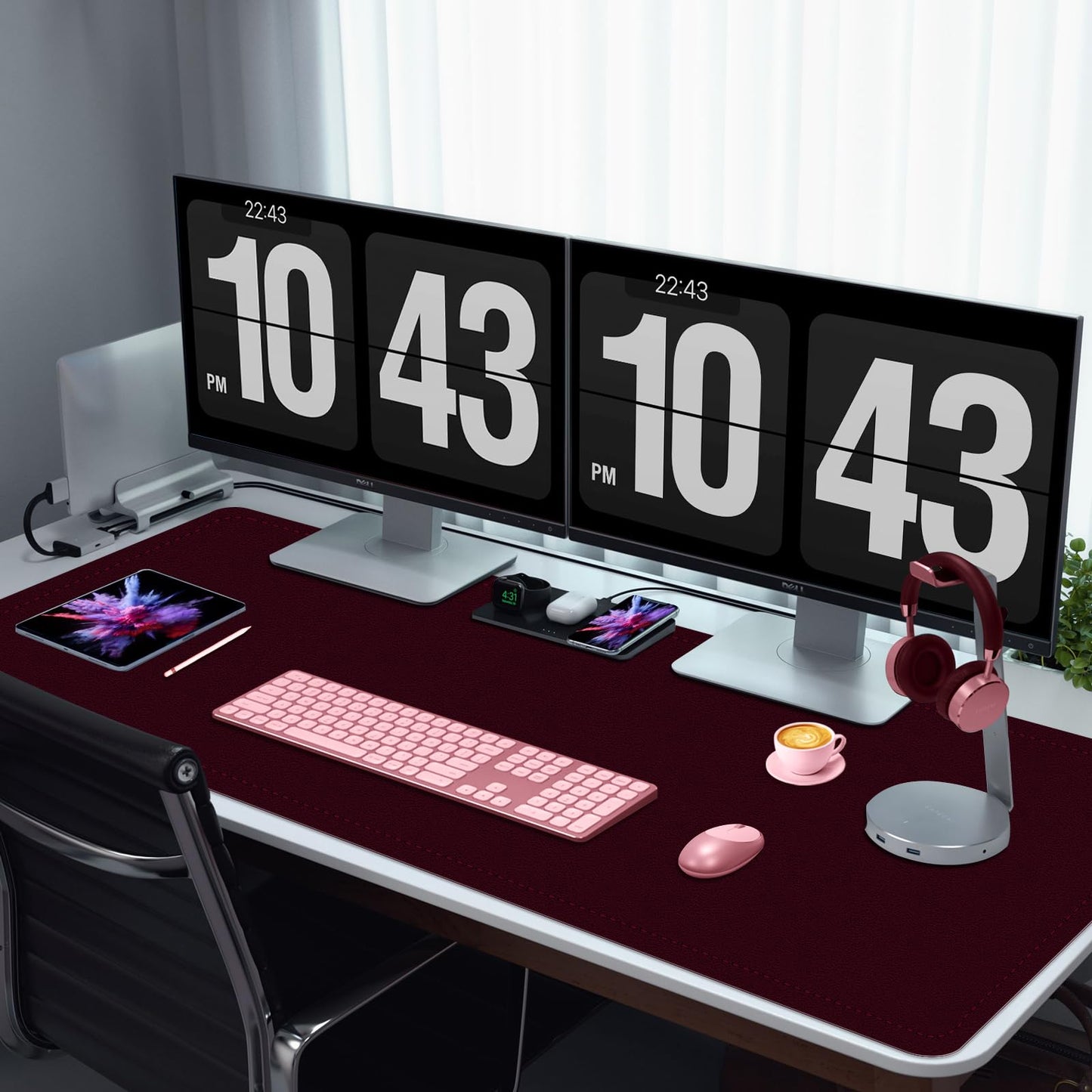 Large Desk Pad, 47.2" x 17" PU Leather Desk Mat for Desktop, Non-Slip Office Desk Mat for Desk, Desk Blotter Pad, Waterproof Computer Pad for Desk, Keyboard Mats for Home & Office (Burgundy)