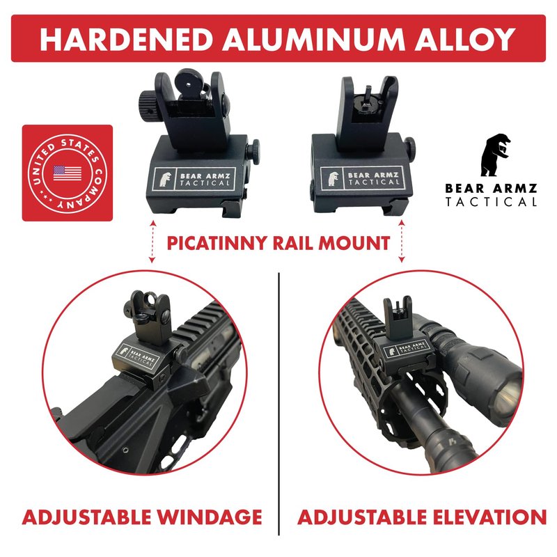 Flip Up Iron Sights | Co-Witness | Spring Loaded | Low Profile | Rapid Transition Front & Rear Iron Sights | Back Up Sights | BUIS for Picatinny Rail and Weaver Rails