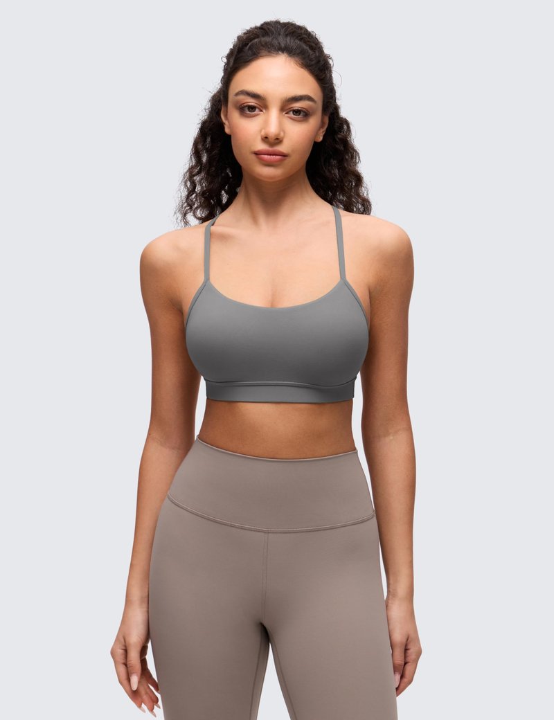 CRZ YOGA Butterluxe Y Back Sports Bras for Women - Padded Racerback Low Impact Spaghetti Thin Strap Workout Yoga Top Ash Grey Large