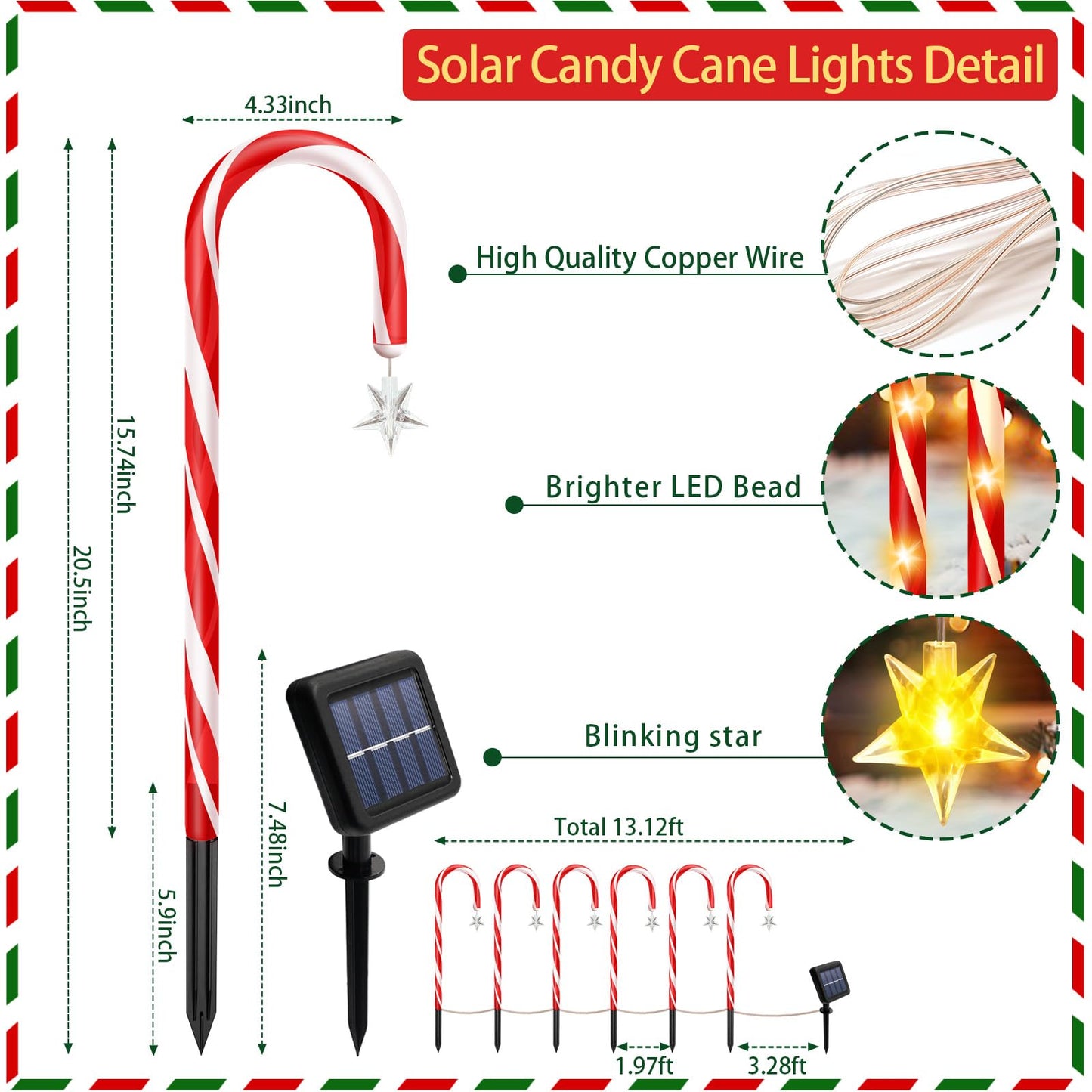 stadeco Solar Christmas Decorations Outdoor, 12 Pack Solar Candy Cane Christmas Lights 8 Lighting Modes 180 Bright LED, Waterproof Outside Xmas DIY Decorations for Pathway Yard Garden