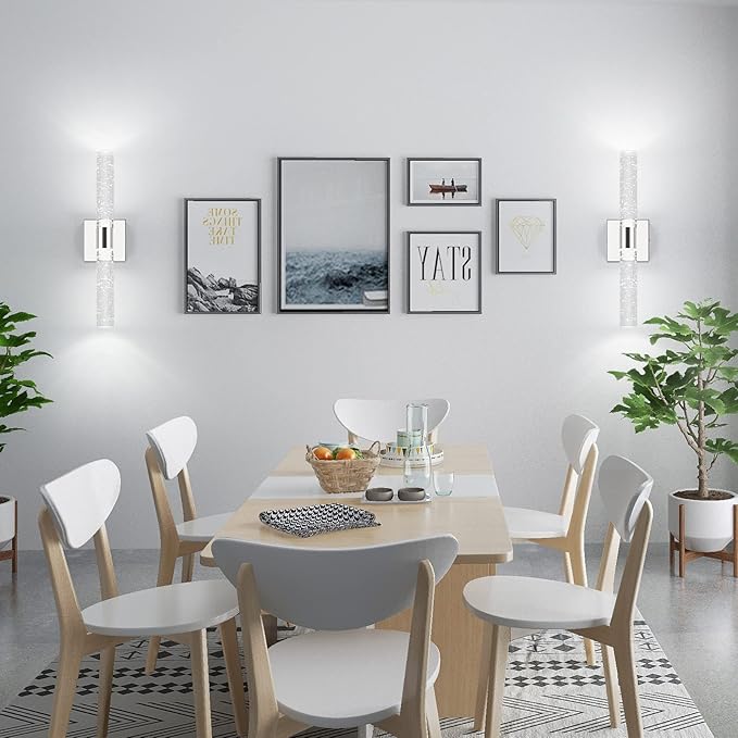 Tipace LED Bathroom Sconces Wall Lighting with Crystal Glass,Chrome Bathroom Vanity Light Fixtures,Modern Wall Lights for Mirror Living Room Hallway(6000K)